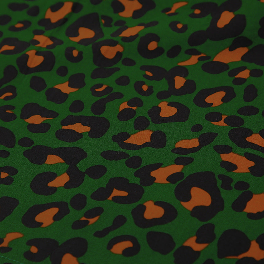 Leopard Print Long Sleeve Pajama Set - Green - 12