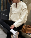 Slogan Half Zip Pullover Sweatshirt - Apricot