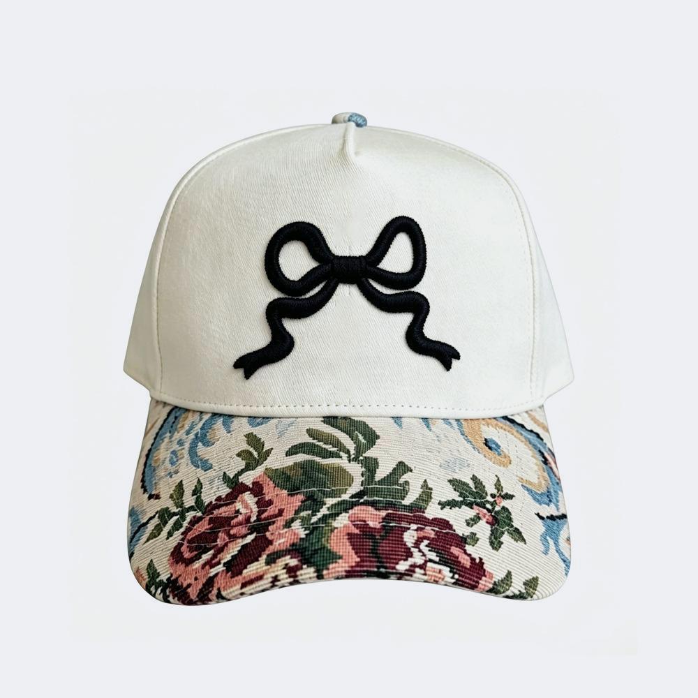 Embroidered Graphic Baseball Cap With Tapestry Bill - Bow