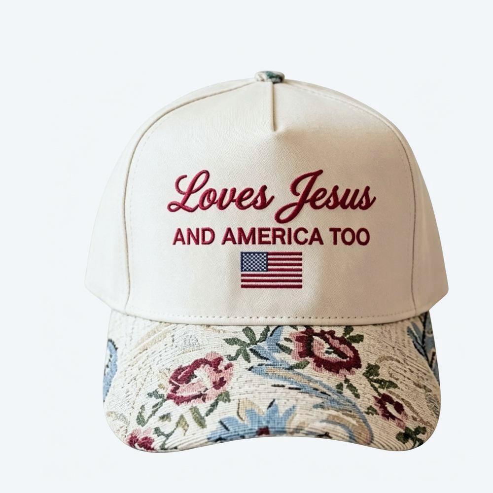 Embroidered Graphic Baseball Cap With Tapestry Bill - Flag
