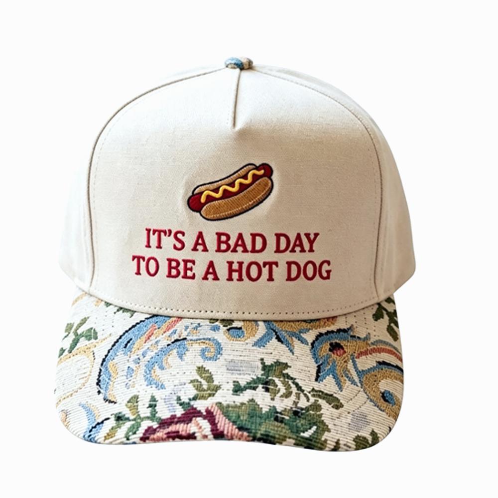 Embroidered Graphic Baseball Cap With Tapestry Bill - Hot_dog