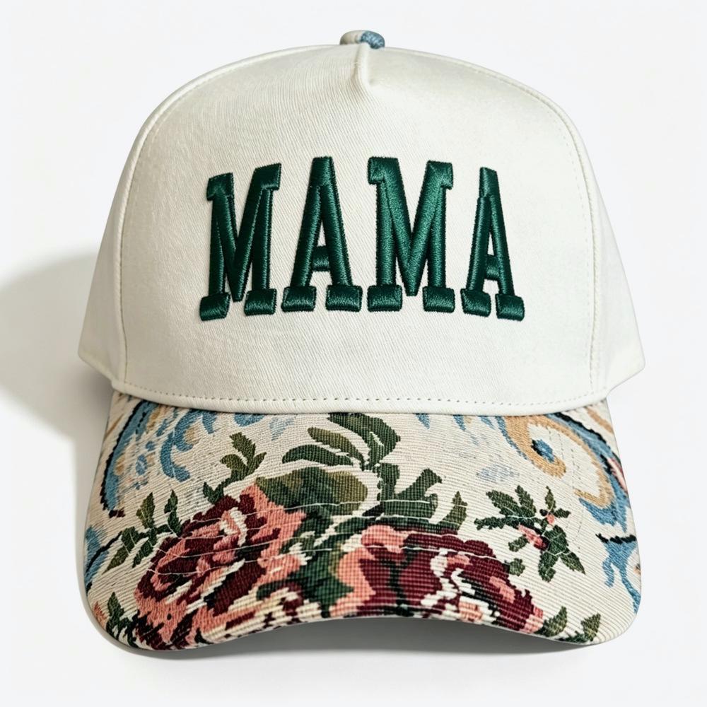 Embroidered Graphic Baseball Cap With Tapestry Bill - Mama