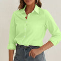 Relaxed Cotton Button Up Long Sleeve Shirt - LightGreen