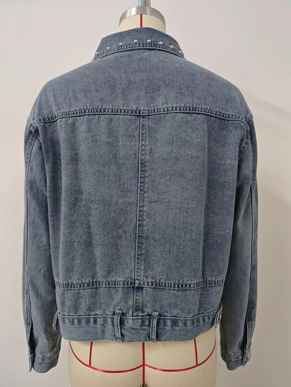 Studded Cropped Denim Jacket - Blue - 6