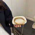 Oval Pillow Clutch with Curved Metal Handle - White Brushed