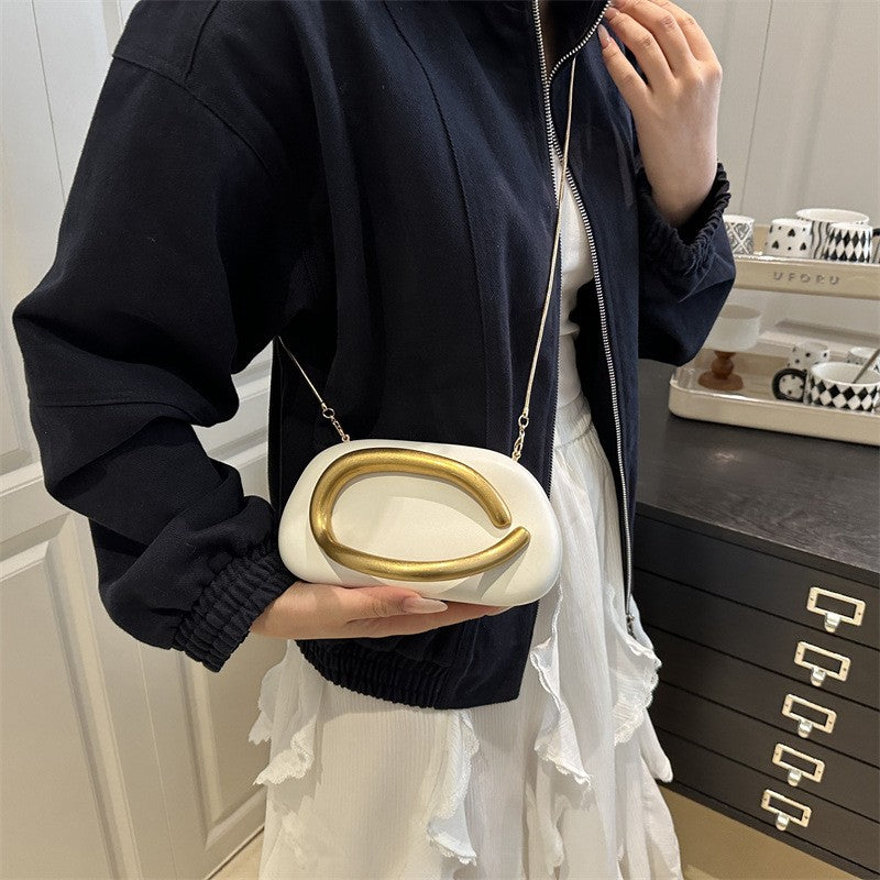 Oval Pillow Clutch with Curved Metal Handle