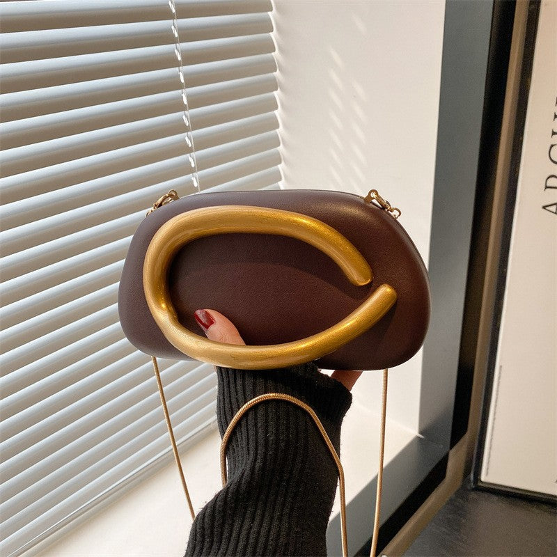 Oval Pillow Clutch with Curved Metal Handle