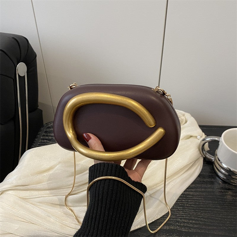 Oval Pillow Clutch with Curved Metal Handle