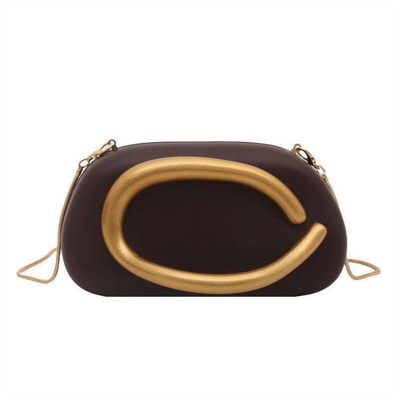 Oval Pillow Clutch with Curved Metal Handle