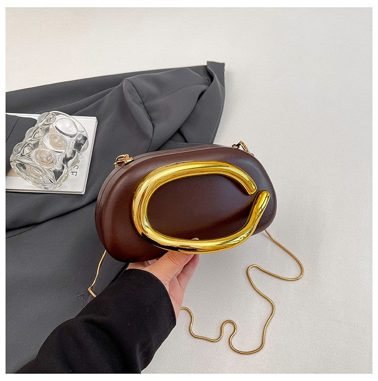 Oval Pillow Clutch with Curved Metal Handle