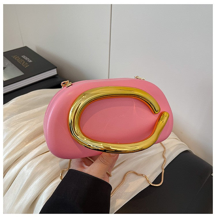 Oval Pillow Clutch with Curved Metal Handle