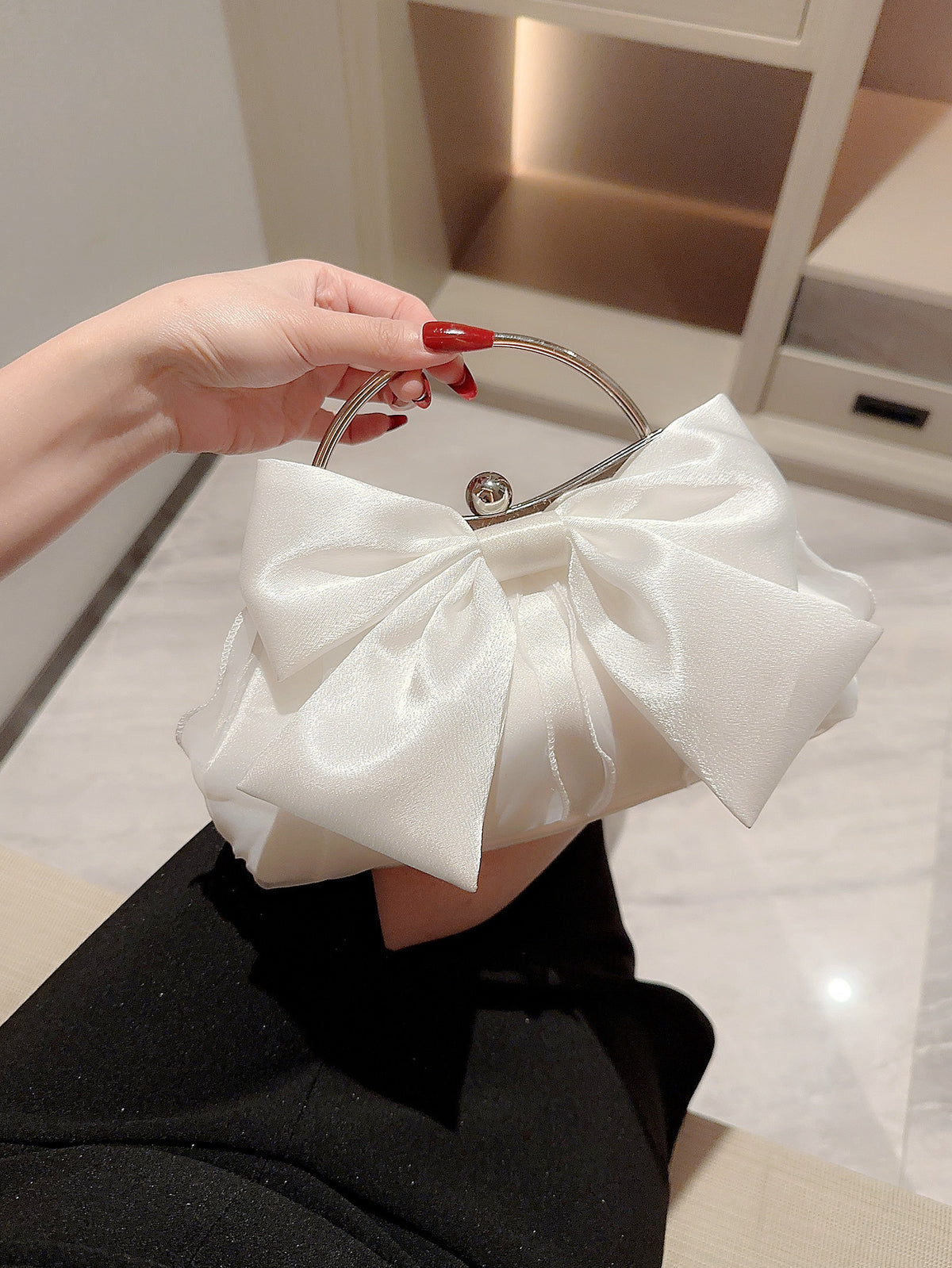Satin Bow Frame Evening Handbag