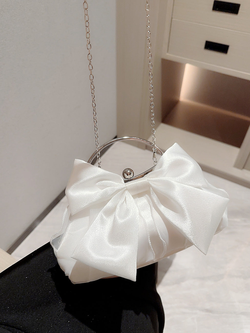 Satin Bow Frame Evening Handbag - view 2