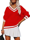 Cable Knit Cricket V-Neck Sweater - Red