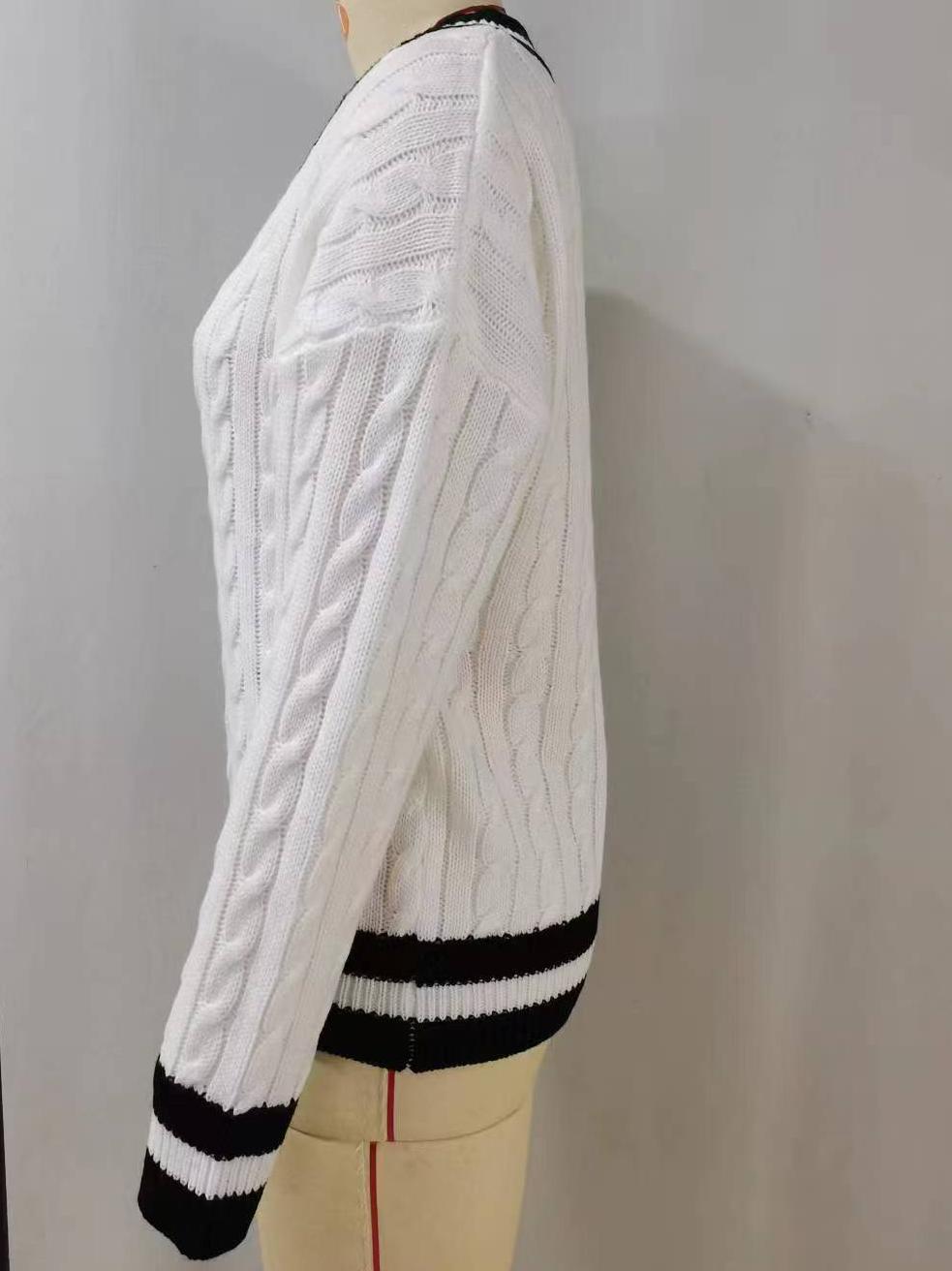 Cable Knit Cricket V-Neck Sweater - White - 1
