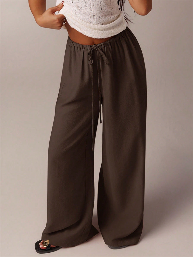Elastic Waist Wide Leg Resort Pants - Coffee