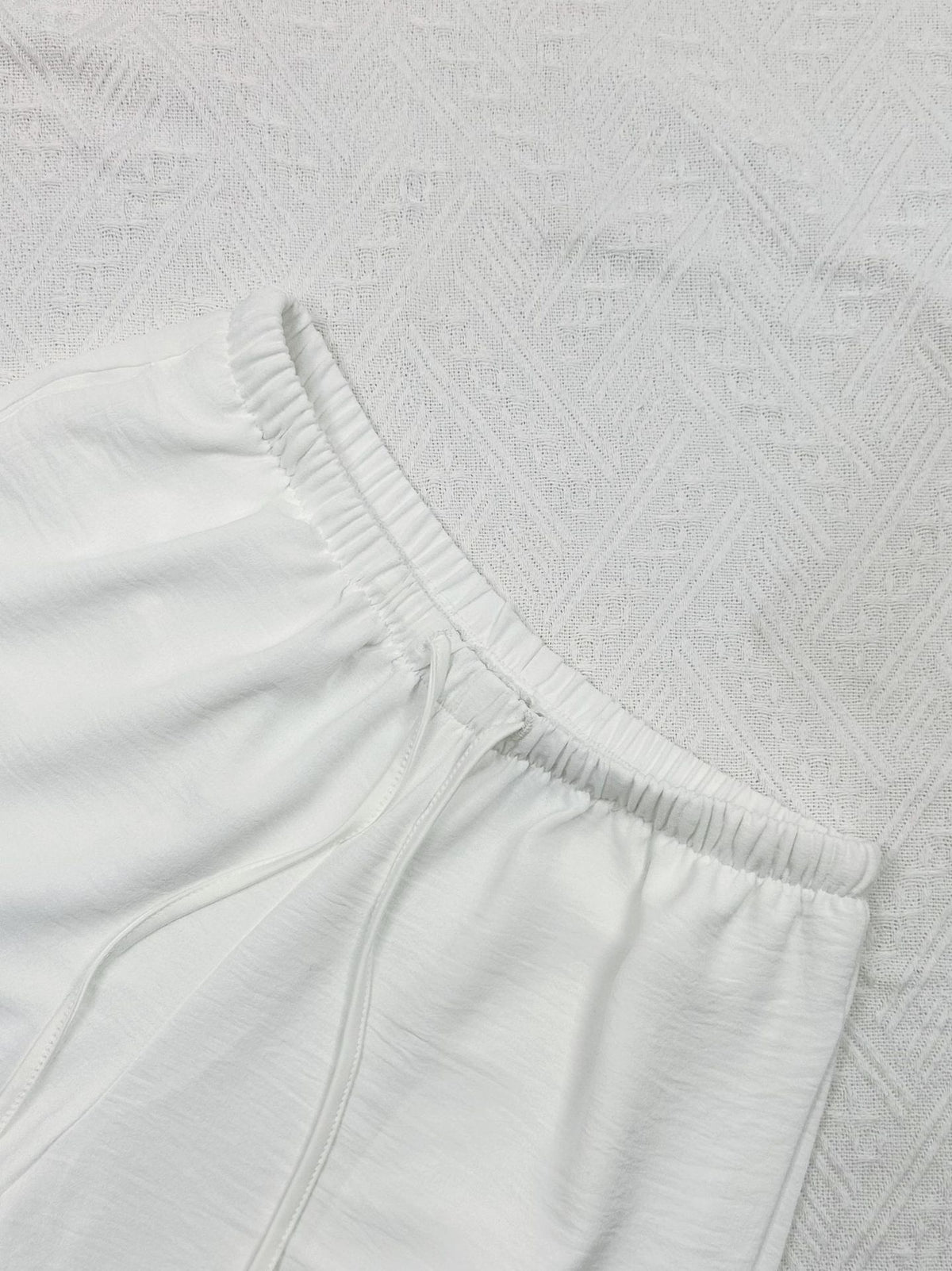 Elastic Waist Wide Leg Resort Pants - White - 5