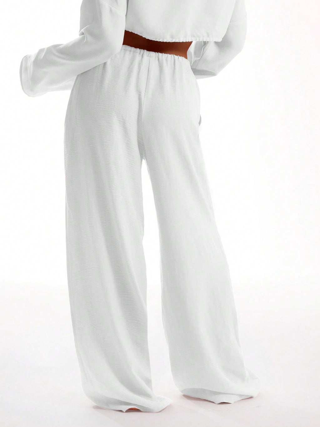 Elastic Waist Wide Leg Resort Pants - White - 6