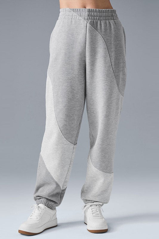 Patchwork Panel Oversized Fleece Hoodie - Grey_pant