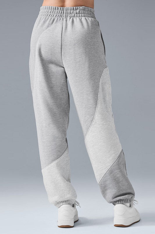 Patchwork Panel Oversized Fleece Hoodie - Grey_pant - 2