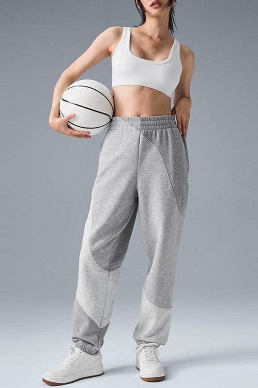Patchwork Panel Oversized Fleece Hoodie - Grey_pant - 3