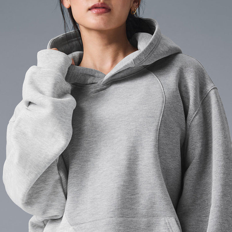 Patchwork Panel Oversized Fleece Hoodie - Grey_top - 3