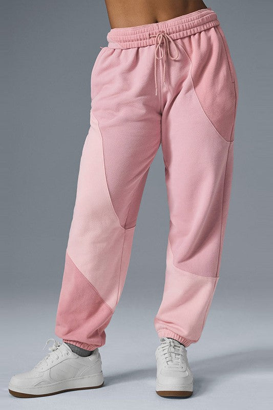 Patchwork Panel Oversized Fleece Hoodie - Pink_pant