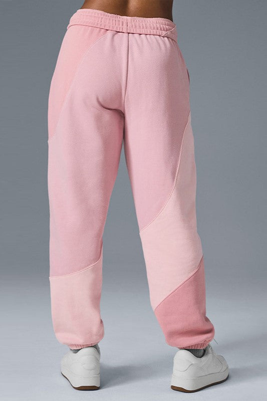 Patchwork Panel Oversized Fleece Hoodie - Pink_pant - 1