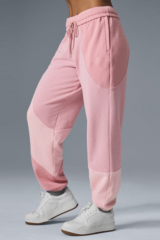 Patchwork Panel Oversized Fleece Hoodie - Pink_pant - 2