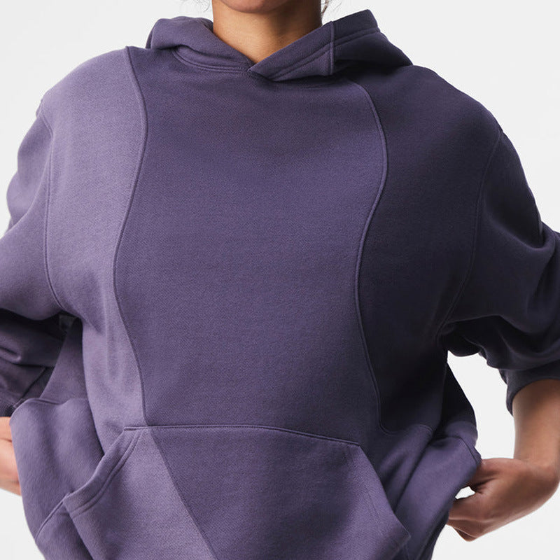 Patchwork Panel Oversized Fleece Hoodie - Purple_Top - 3