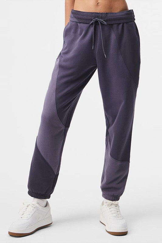Patchwork Panel Oversized Fleece Hoodie - Purple_pant