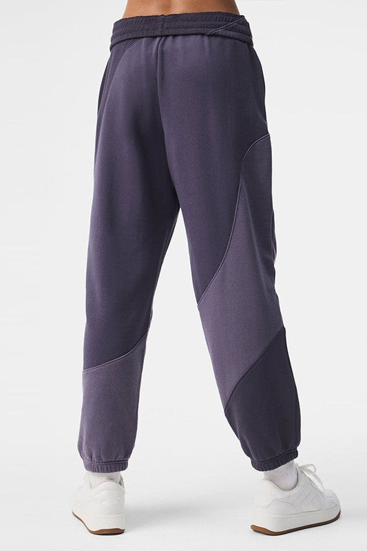 Patchwork Panel Oversized Fleece Hoodie - Purple_pant - 1