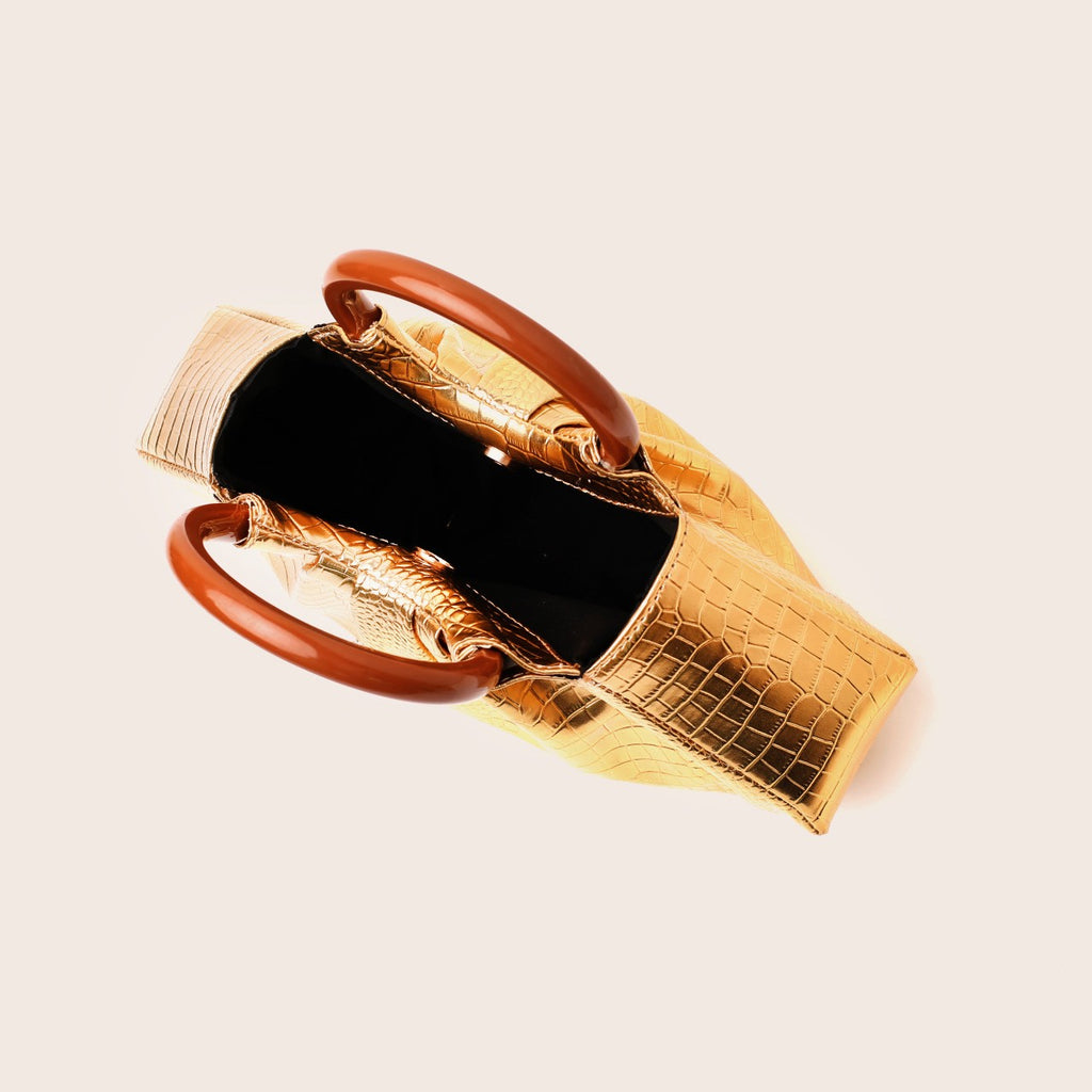 Pleated Dumpling Bag With Wooden Ring Handles - view 1