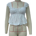 Eyelet Lace Square Neck Peplum Tank Top - White