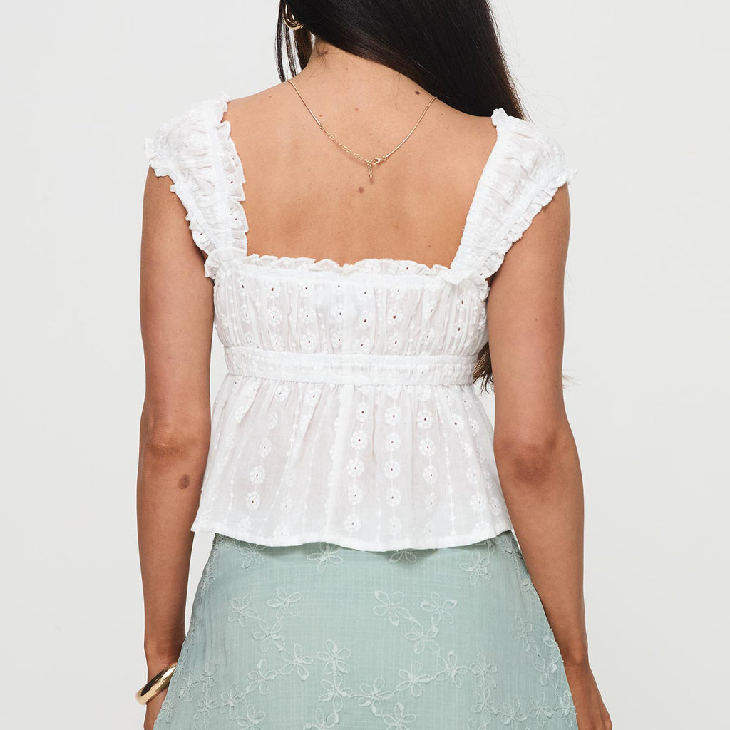 Eyelet Lace Square Neck Peplum Tank Top - White - 1