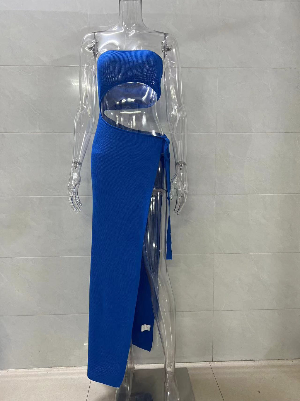 Bandeau Top High Slit Maxi Dress - Blue