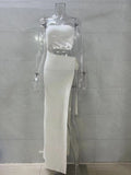 Bandeau Top High Slit Maxi Dress - White