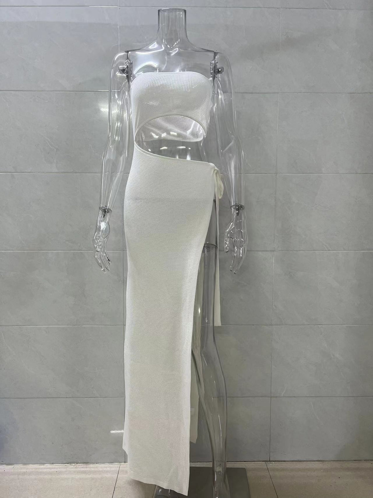 Bandeau Top High Slit Maxi Dress - White