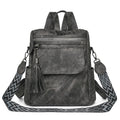 Distressed Tassel Backpack with Guitar Strap - Washed Black