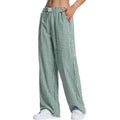 Gingham Check Wide Leg Elastic Waist Pants - Green