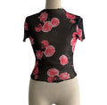 Sheer Rose Print Mesh Crop Tee - Black