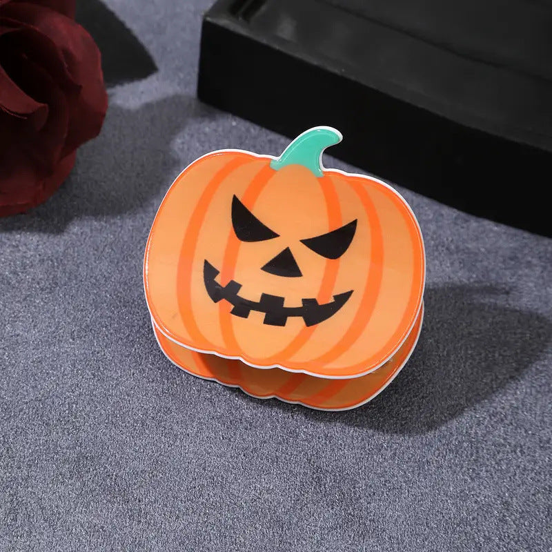 Jack-O-Lantern Pumpkin Hair Claw Clip - C1
