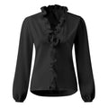 Ruffle Placket Stand Collar Blouse - Black