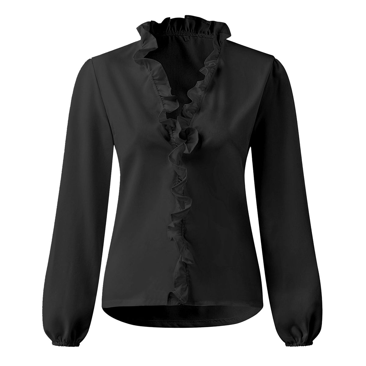 Ruffle Placket Stand Collar Blouse - Black