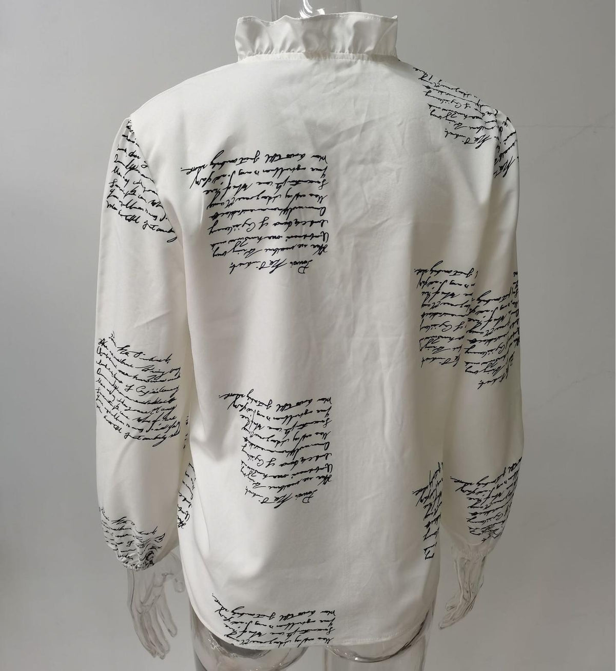 Ruffle Placket Stand Collar Blouse - Letter - 1