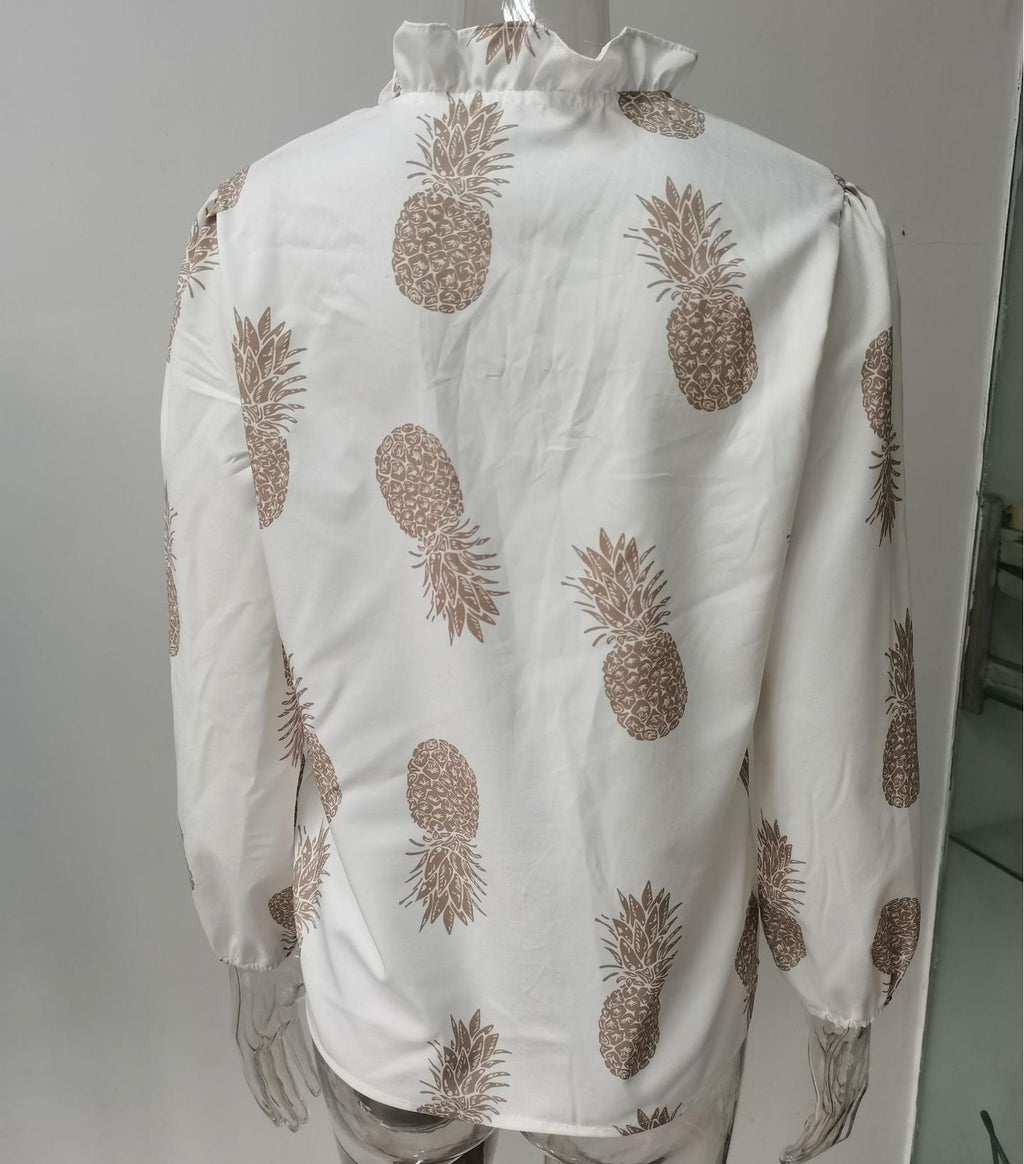 Ruffle Placket Stand Collar Blouse - PWhite - 2