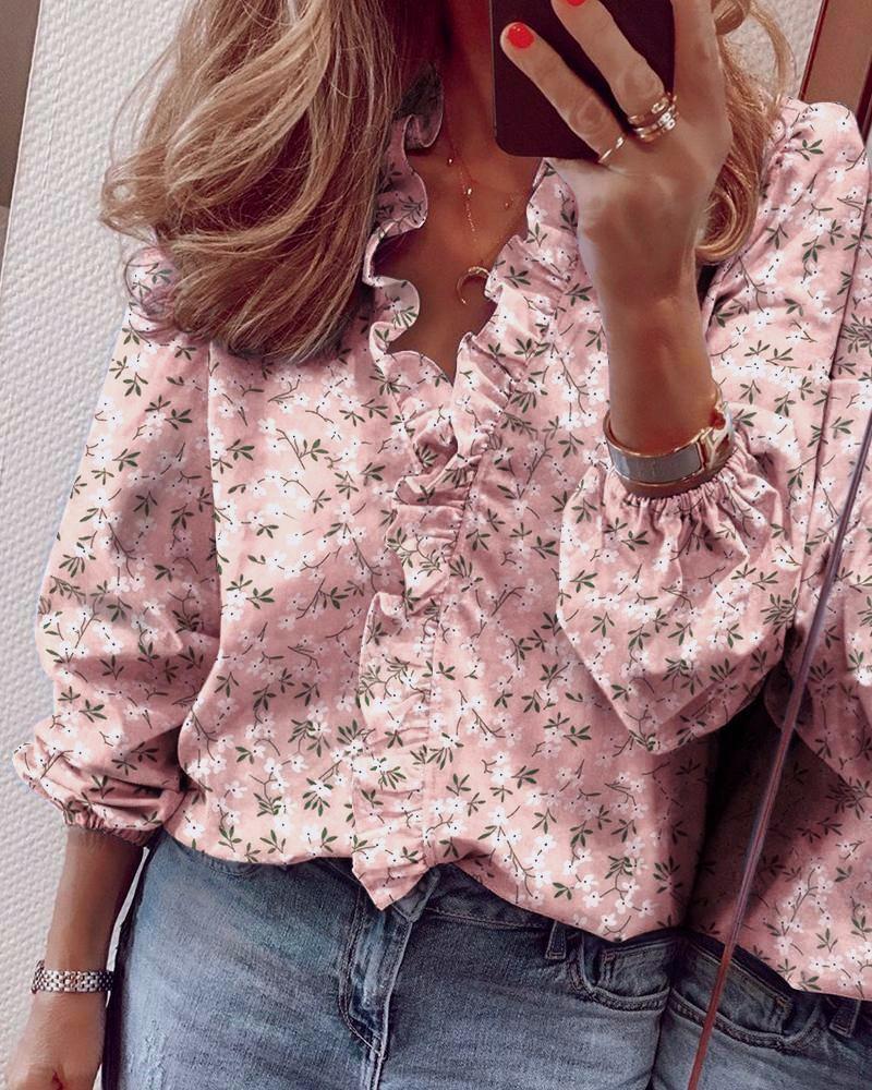 Ruffle Placket Stand Collar Blouse - Pink - 2