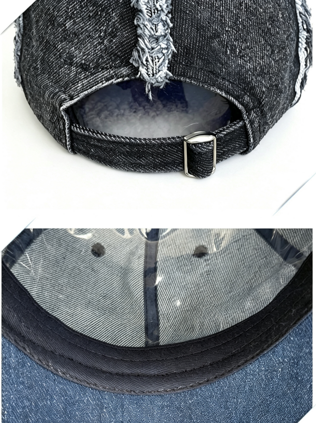 Frayed Edge Washed Denim Baseball Cap - Black - 3