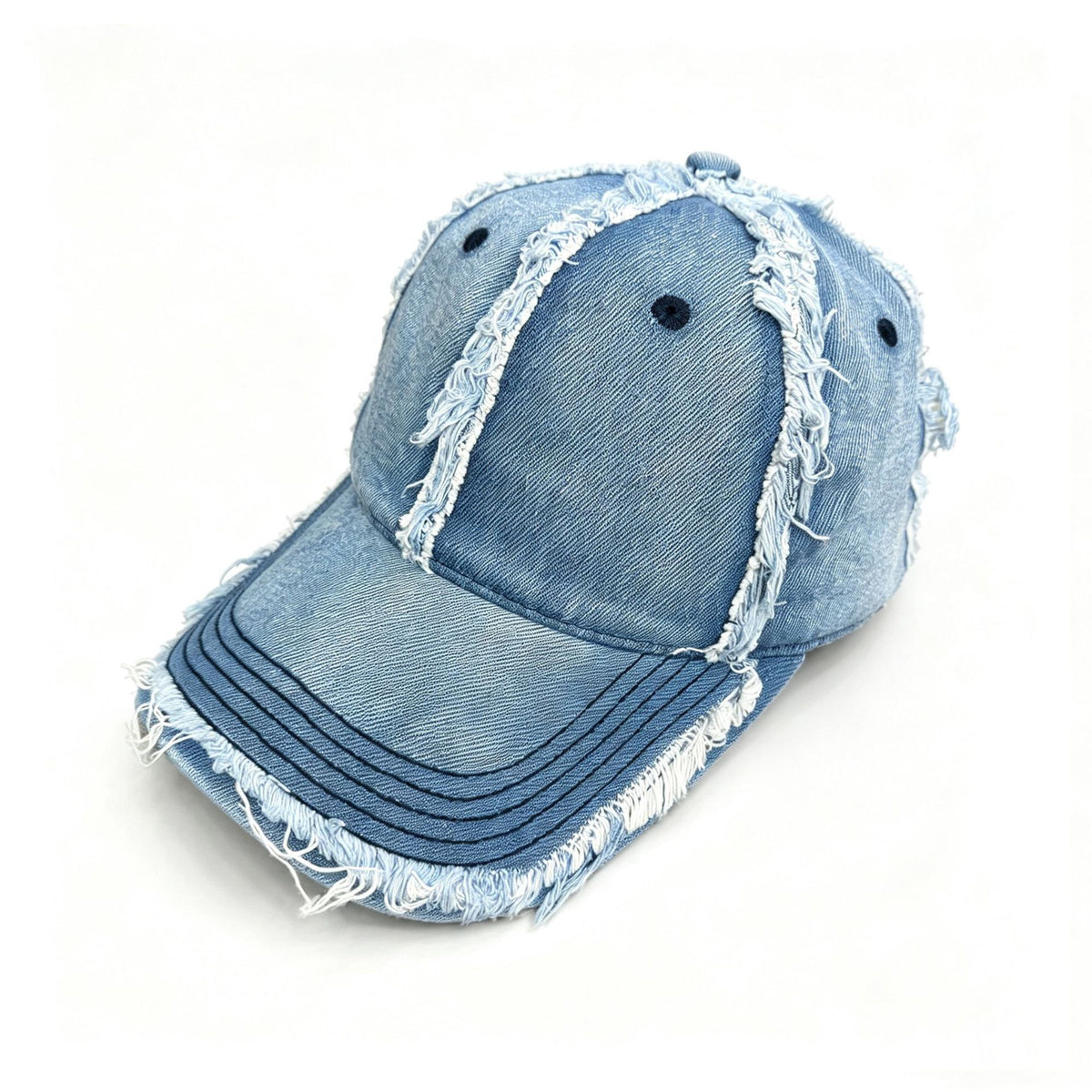 Frayed Edge Washed Denim Baseball Cap - Blue