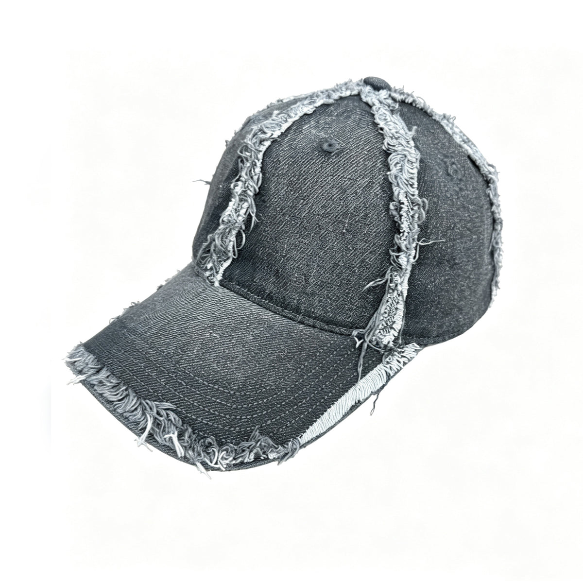 Frayed Edge Washed Denim Baseball Cap - Grey
